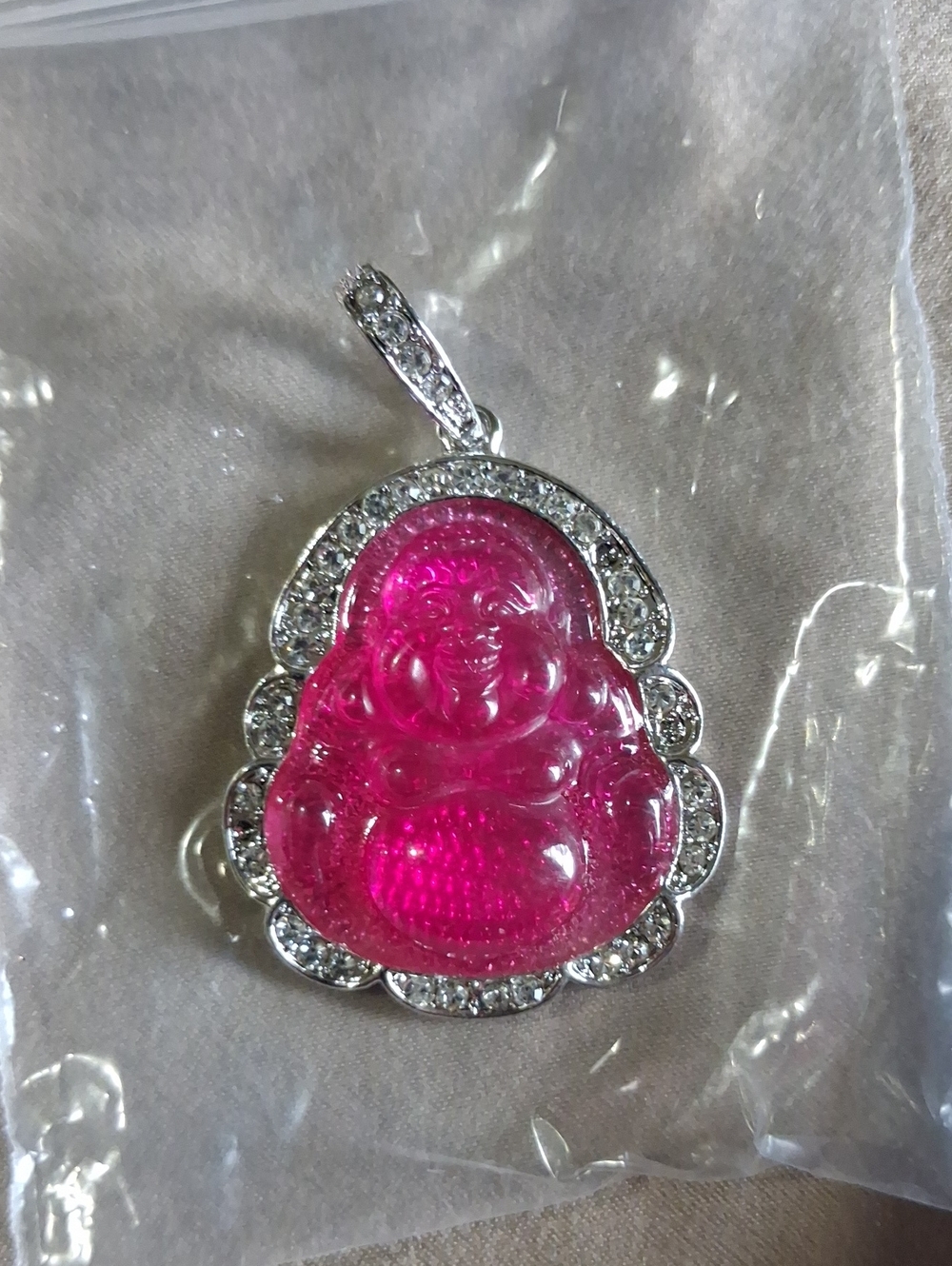 Pink Buddha Pendant Necklace with Crystal Halo
